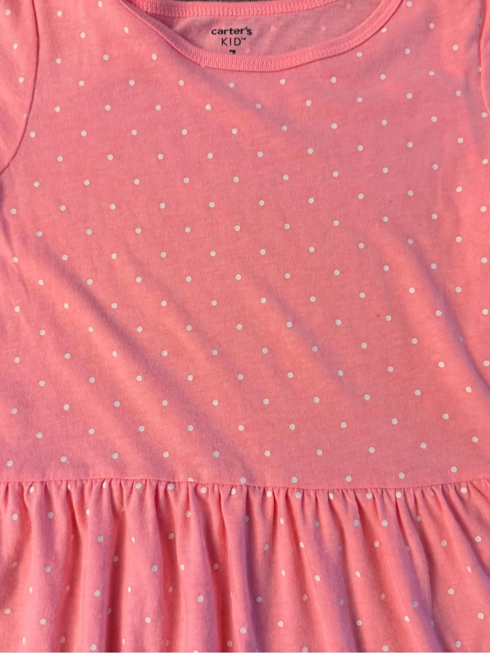Carter's Girl's Size 7 Coral Pink & White Polka Dot Short Sleeve Casual Dress